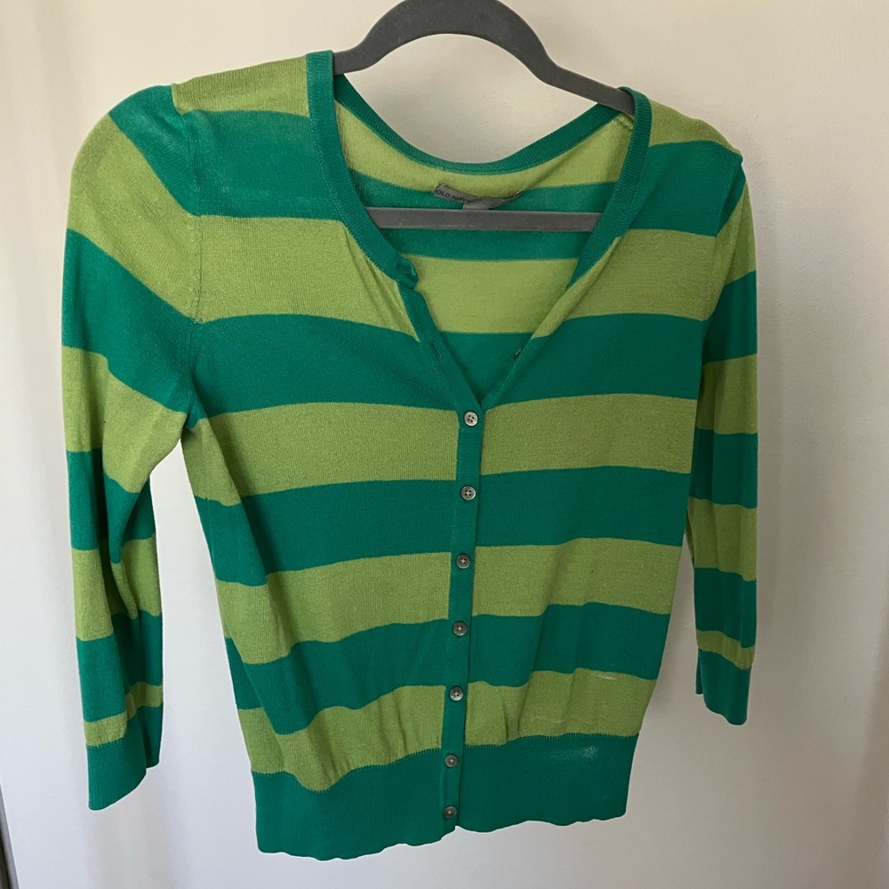 Green Striped Cardigan